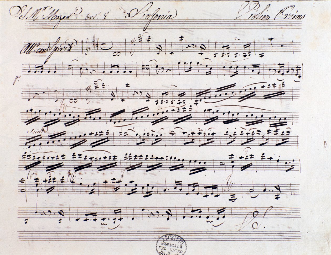 Sheet Music Page for the First Violin in Symphony No. 7 by Mozart by Unknown artist