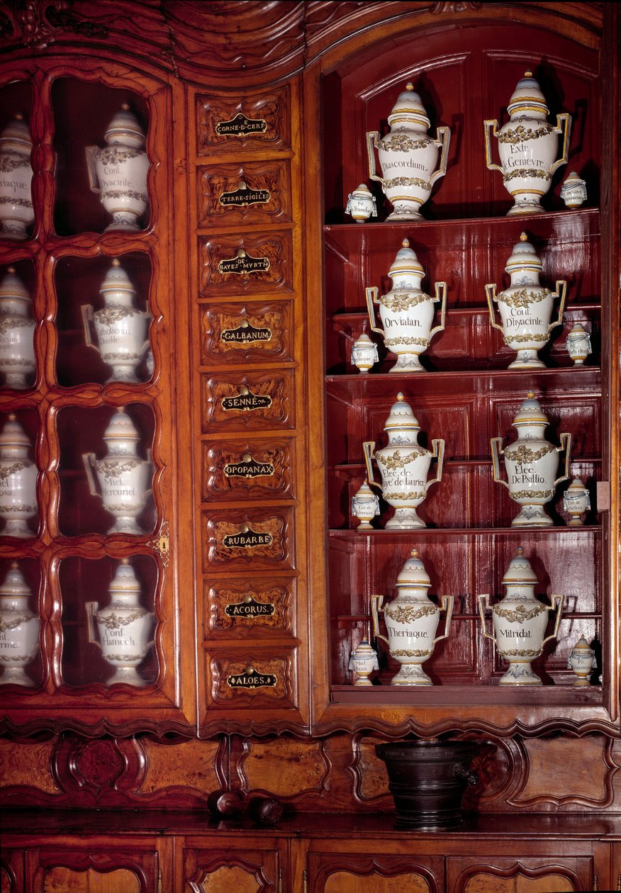 Showcase and Pots of Apothecary in Faience by Unknown artist
