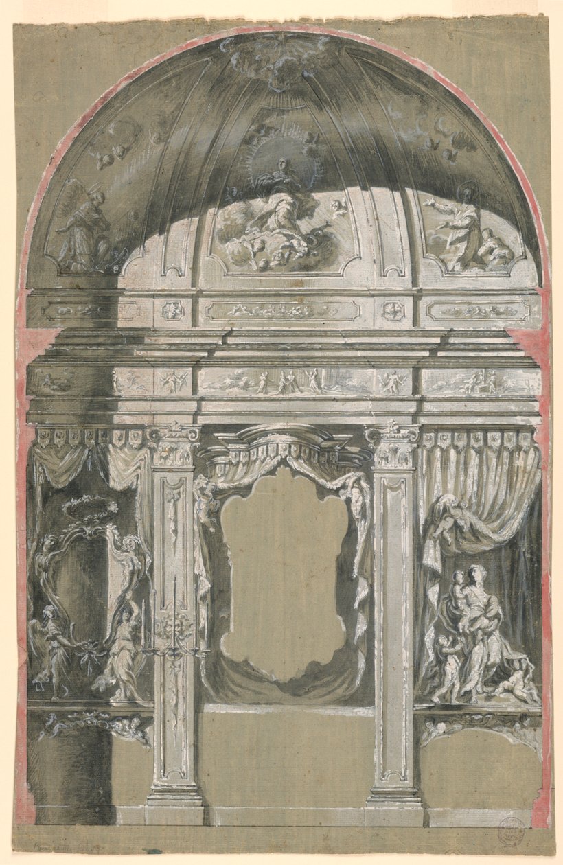 Side Chapel, with Figures of Charity, the Virgin, and Saints by Unknown artist