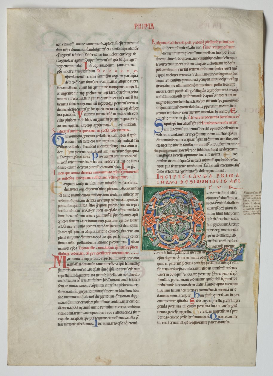 Single Leaf from a Decretum by Gratian: Decorated Initial Q and Quadruple Arcade with Concordance of Greek and Latin Alphabets by Unknown artist