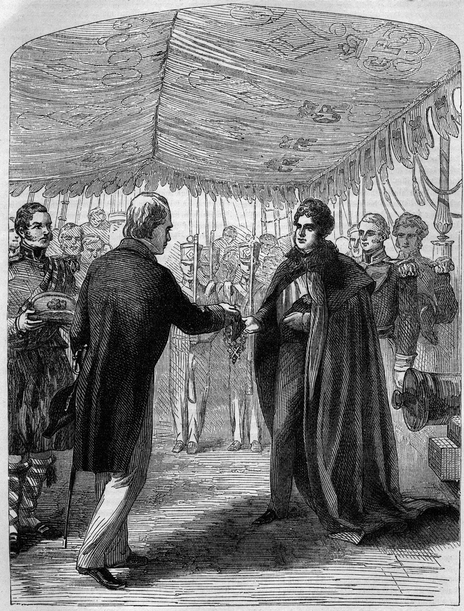 Sir Walter Scott presenting the Cross of St Andrew to King George IV by Unknown artist