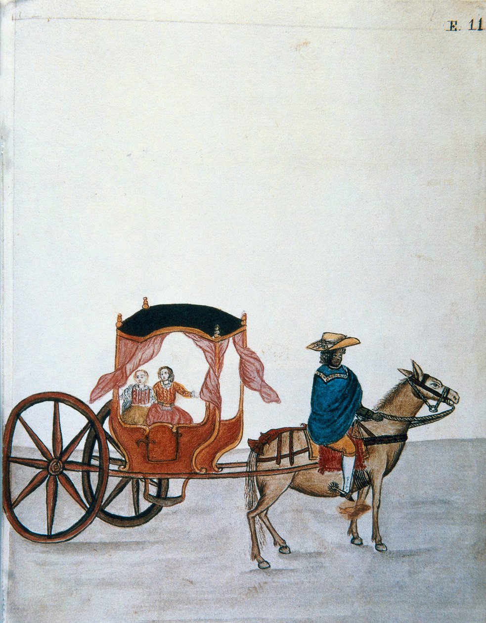 Spanish women in a horse-drawn carriage led by an Indian, from the book 