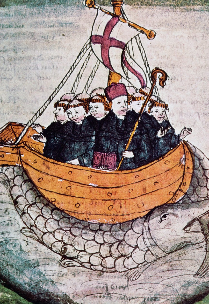 St Brendan on whale, miniature from Manuscriptum translationis Germanicae by Unknown artist