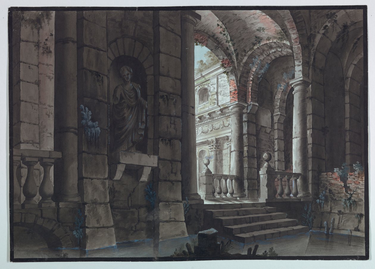 Stage Design, Antique Ruins, Interior by Unknown artist