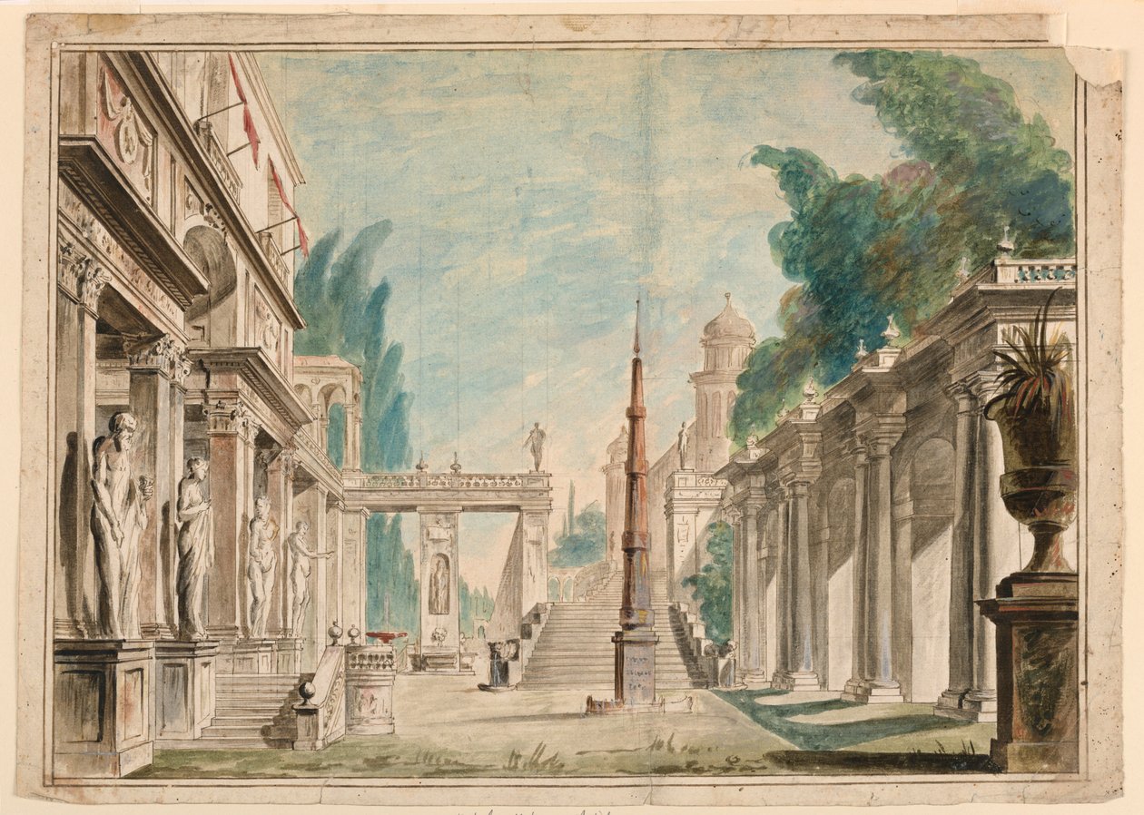 Stage Design, Building Adjoining Park Scenery by Unknown artist
