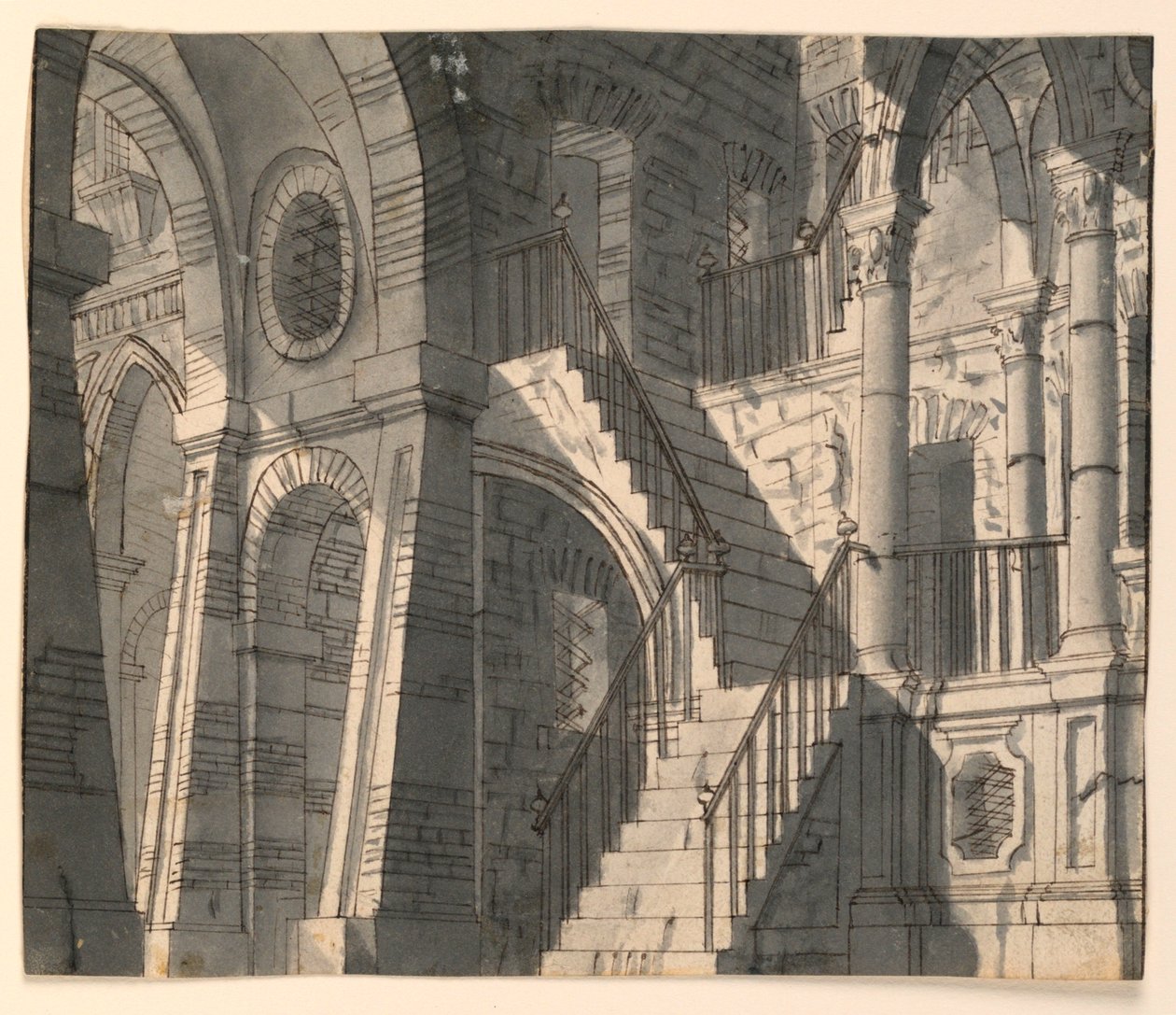 Stage Design, Stone Interior with Stairway by Unknown artist