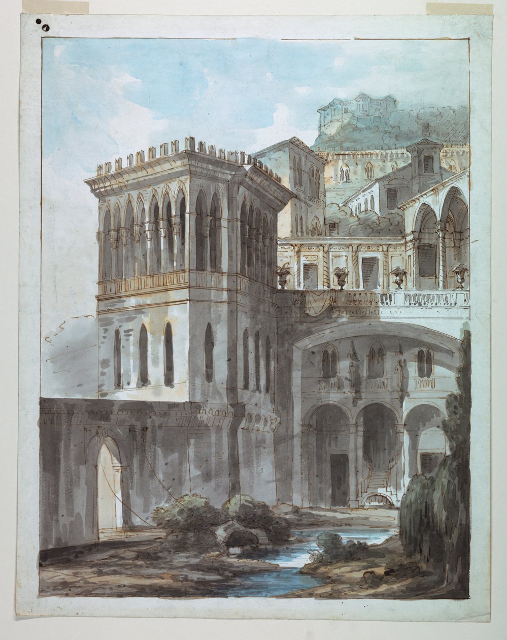 Stage Design, View of Town on Hillside by Unknown artist