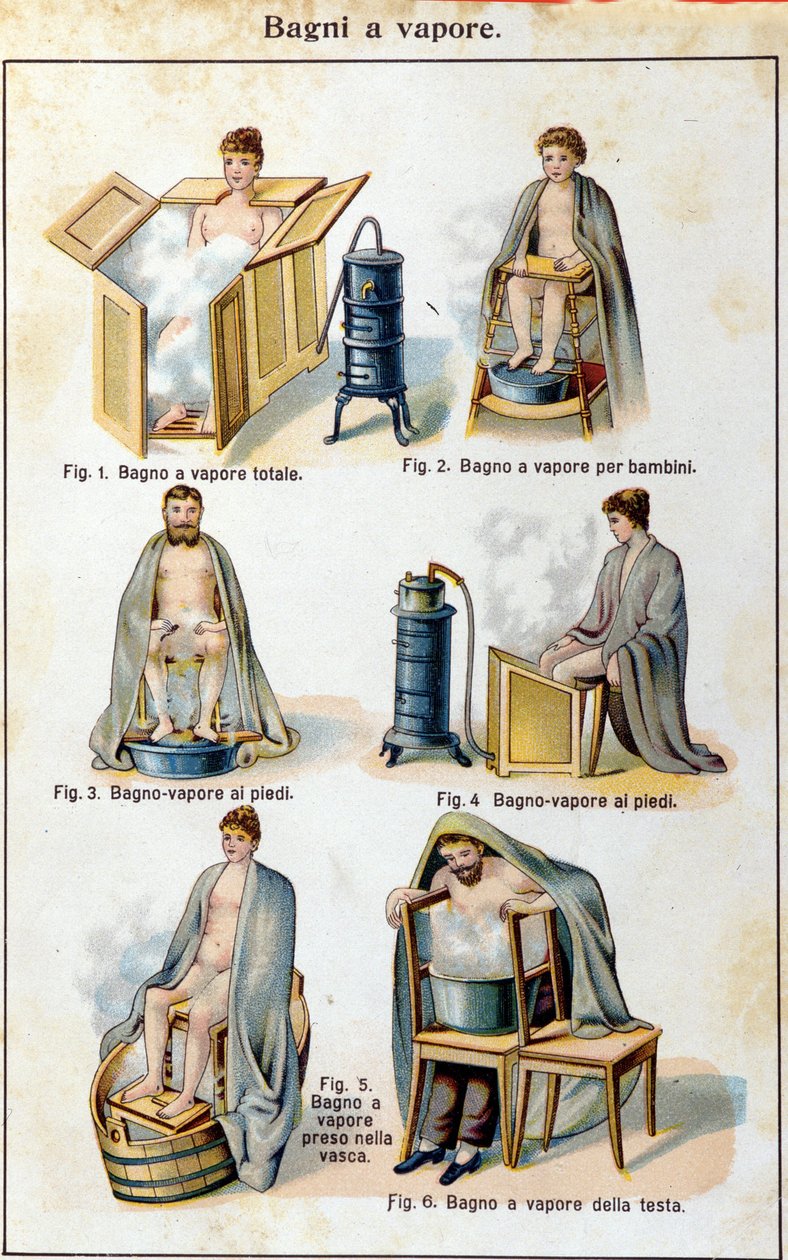 Steam baths. Italian translation of Bilz, natural medication, late 19th century by Unknown artist