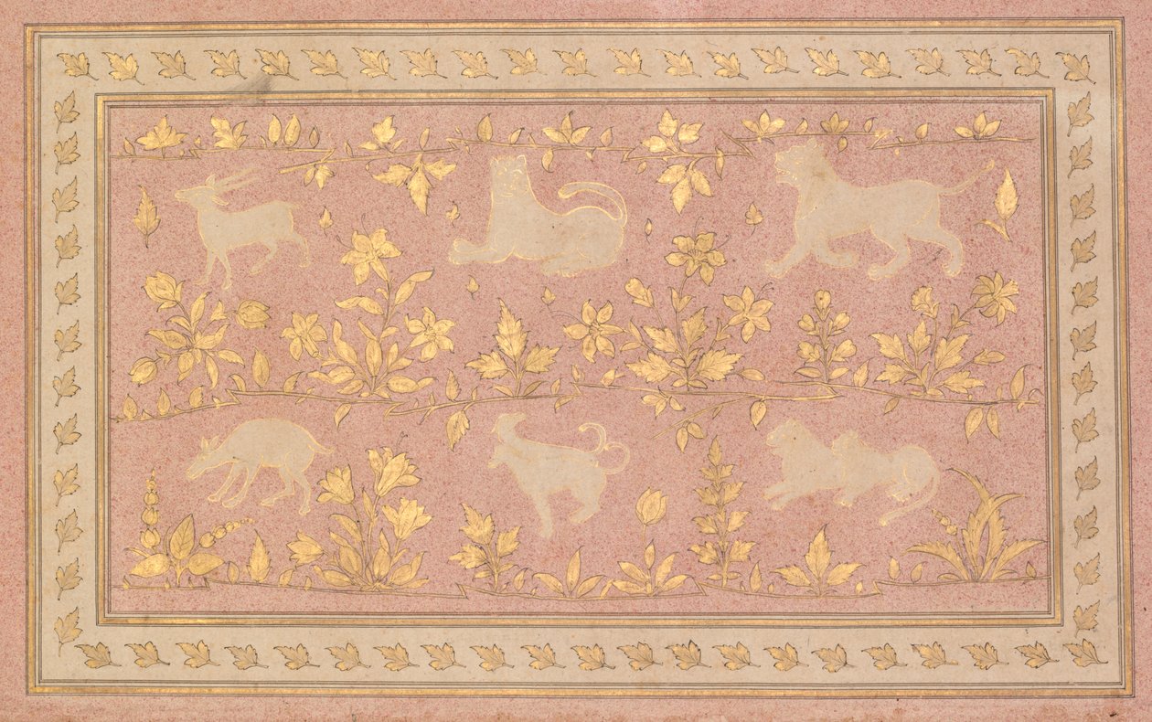 Stenciled Scenes of Lion and Gazelle (verso) by Unknown artist