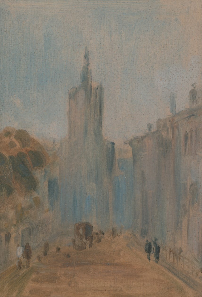 Street with Church and Figures by Unknown artist