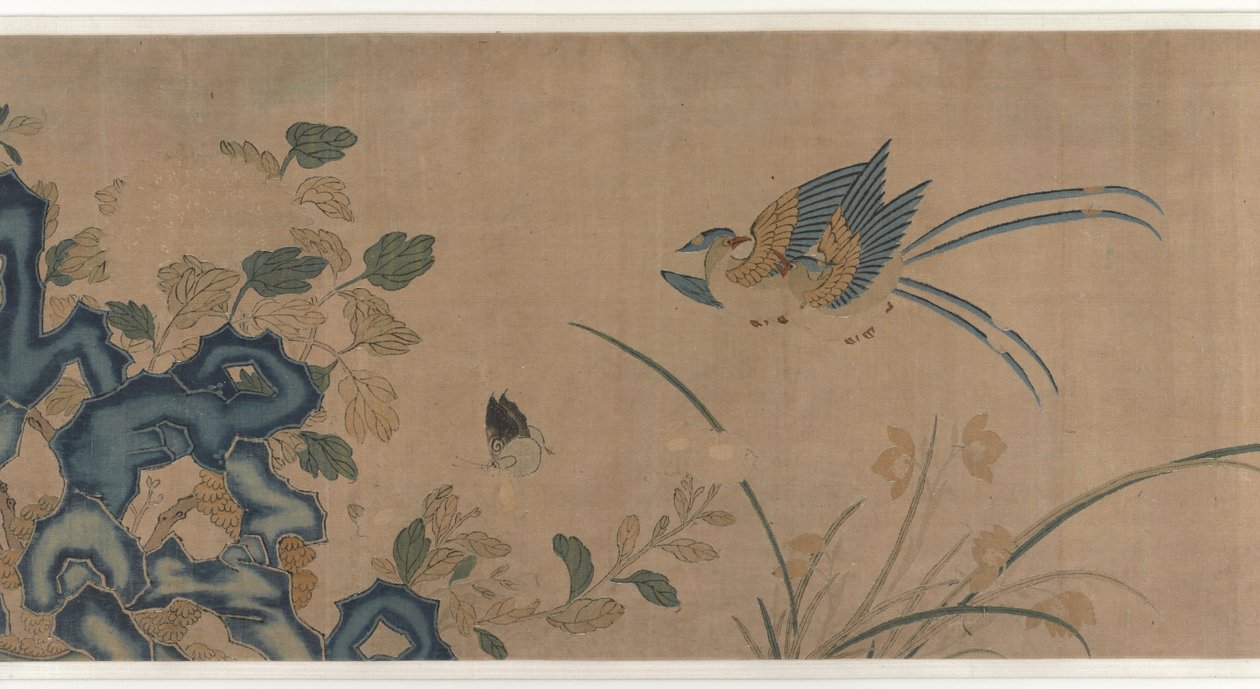 Tapestry of Flowers, a Rock, Birds, and Butterflies by Unknown artist