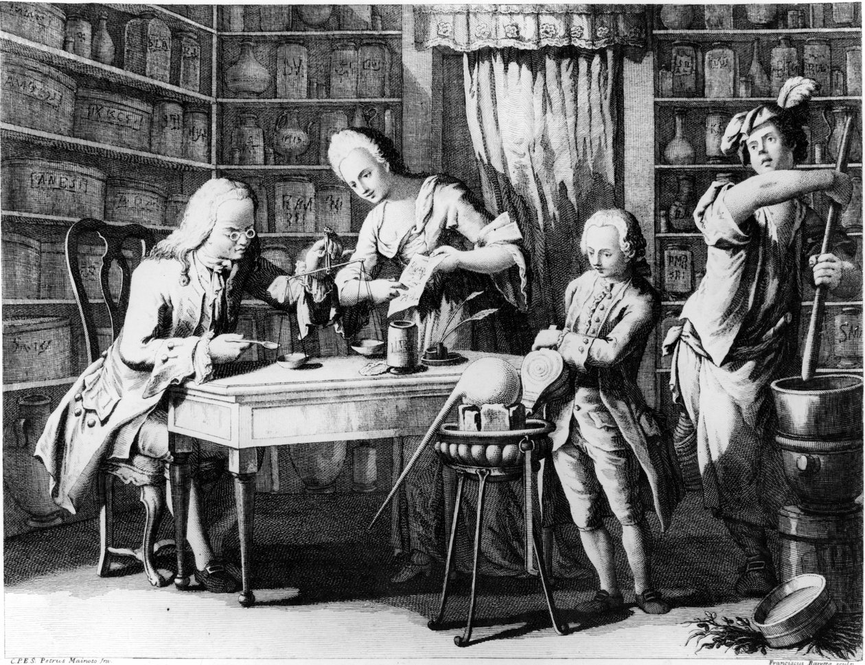 The Apothecary. 19th century engraving by Unknown artist