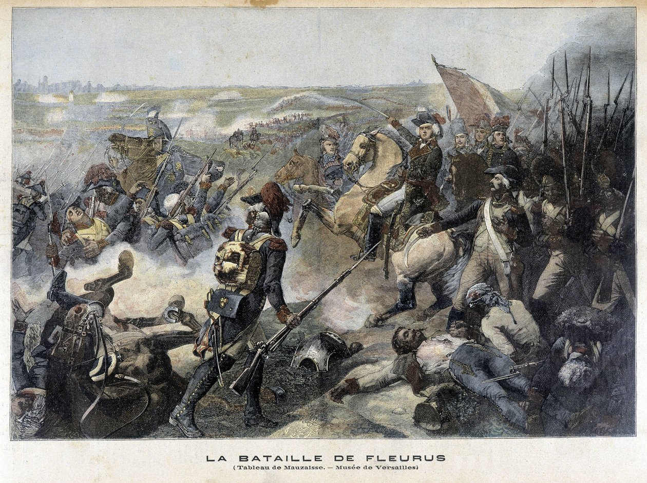 The Battle of Fleurus (Belgium 1794) according to the painting of Mauzaisse (Musee de Versailles). Illustration of the Petit Journal from 1892. by Unknown artist