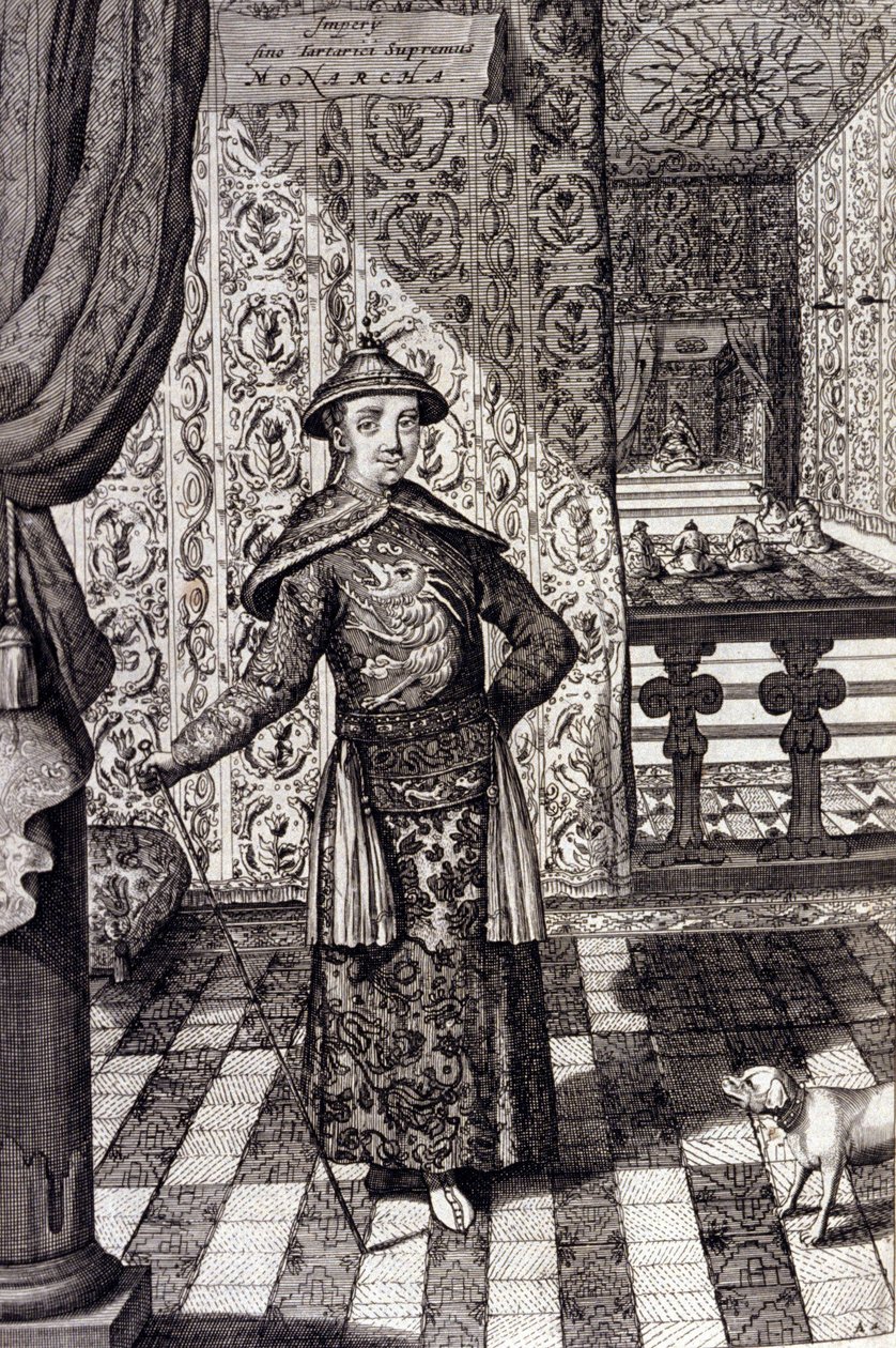 The Chinese Emperor and Supreme Ruler of the Tartars - Chinese emperor Kangxi, Qing dynasty, engraving by Athanasius Kircher from 