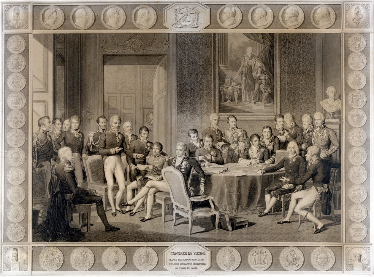 The Congress of Vienna. The Vienna Congress in 1815. Alexander I, Czar; H.R.Stewart, Castlereagh; Francois I, Emperor of Austria; Frederic William III, King of Prussia; Karl August, Prince of Hardenbergh; Wilhelm von Humboldt by Unknown artist