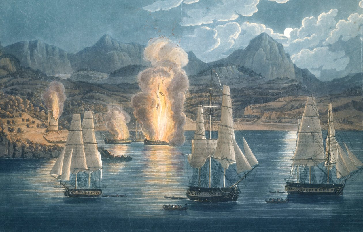 The English destroying French ships in the Bay of Sagone, Corsica on 30 April 1811 by Unknown artist