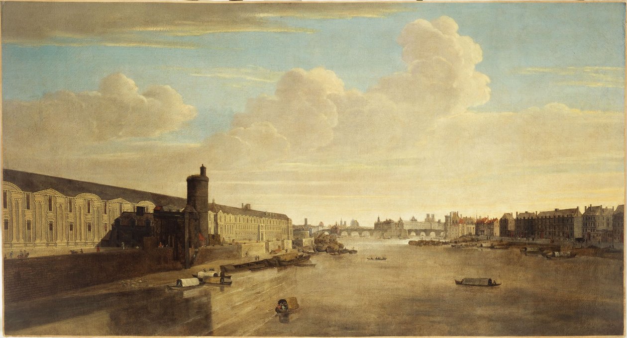 The Grande Galerie du Louvre, with the Porte Neuve, Pont-Neuf, Cite, Tour de Nesle and Quai Malaquais (circa 1640, present-day 1st and 6th arrondissements, between 1635 and 1645) by Unknown artist