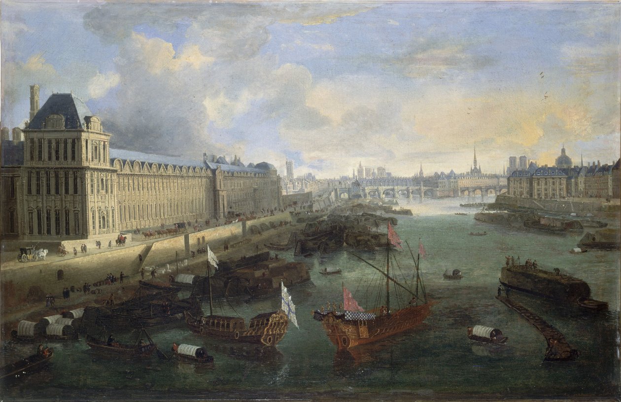 The Grande Galerie of the Louvre, the Pont-Neuf, the Cité, the Collège des Quatres-Nations, ca. 1670 On the Seine, the Royal Galley, between 1670 and 1685 by Unknown artist