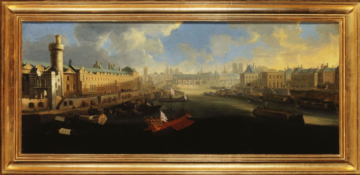 The Grande Galerie of the Louvre, with the Porte Neuve, the Pont-Neuf, the Cité, the Collège des Quatres-Nations under construction and the Quai Malaquais by Unknown artist