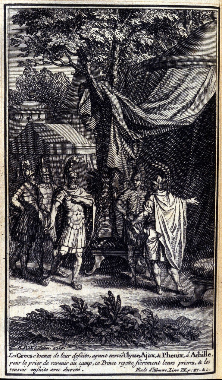 The Greeks, Astonished at Their Defeat, Send Ulysses, Ajax, and Phoenix to Achilles to Pray Him to Return to the Camp (Illustration for Book IX of the Iliad of Homer) by Unknown artist