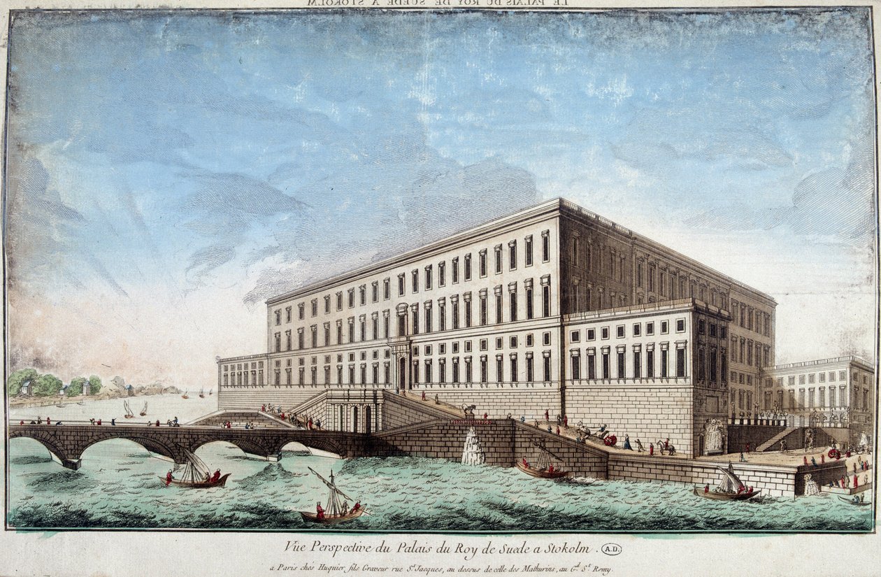 The Palace of the King of Sweden in Stockholm - engraving by Unknown artist