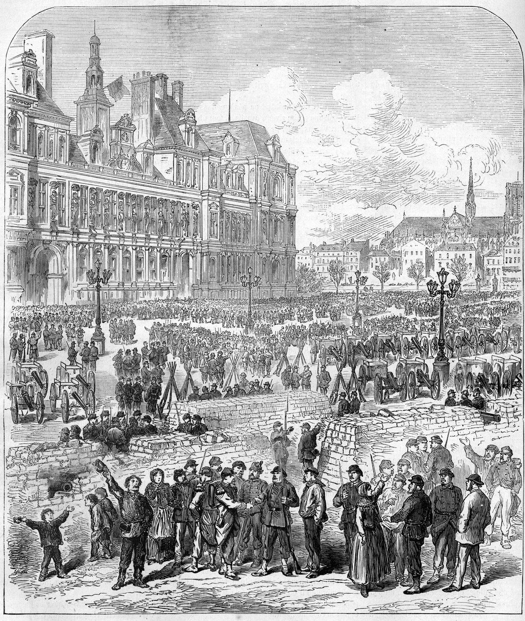The Paris Commune in 1871. Barricades and Artillery Park of the Federes, Place de l