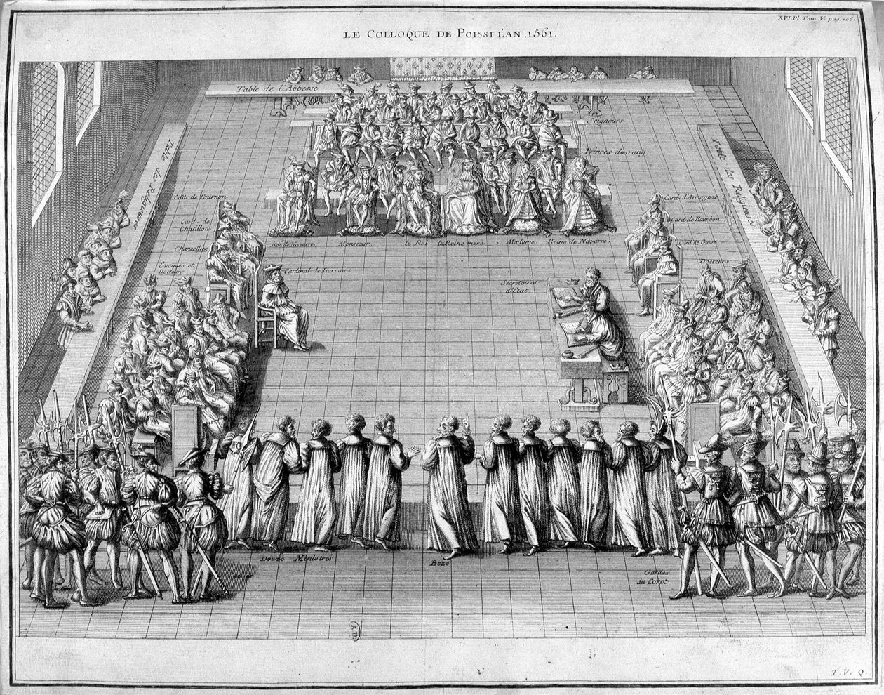 The Poissi Colloquium (Poissy) in 1561. In the center the King of France Charles IX and Queen Mother Catherine de Medicis by Unknown artist