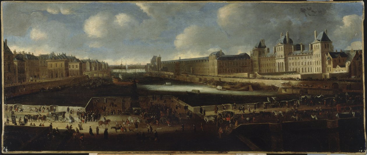 The Pont-Neuf, Seen from the Place Dauphine Entrance, the Quai Malaquais with the Collège des Quatre-Nations under Construction, the Grande Galerie and the Louvre, circa 1665, between 1660 and 1670 by Unknown artist
