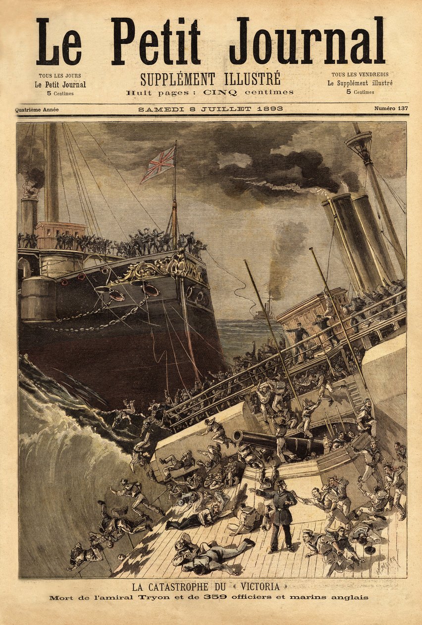 The Victoria battleship sinks off the Syrian coast, spurred by the ship Camperdown by Unknown artist