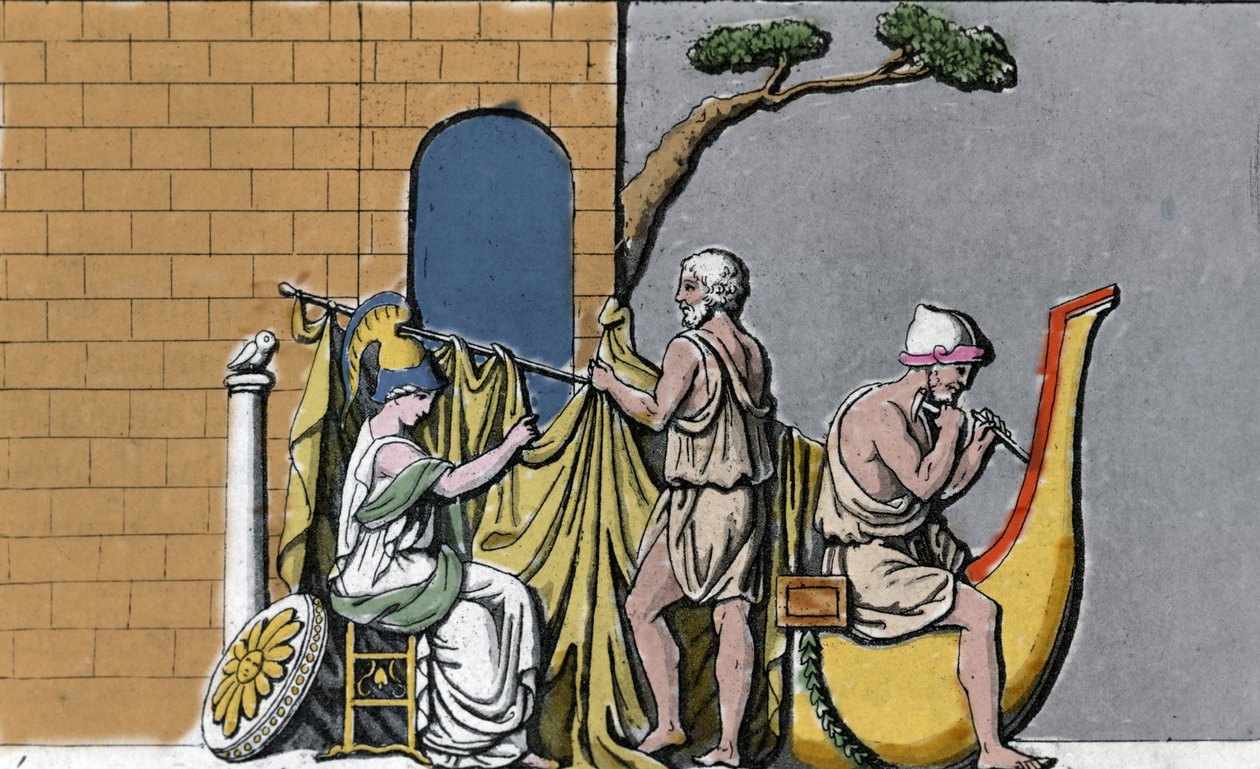The construction of the ship Argo, assisted by Minerva, with the sacred wood of the oaks of Dodone. by Unknown artist