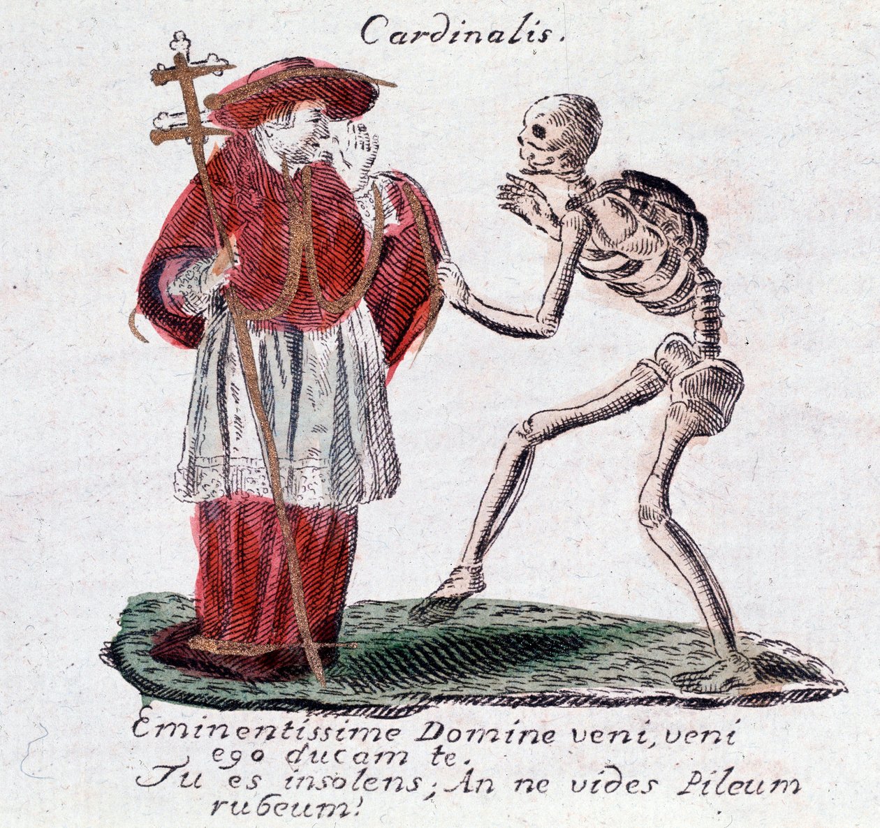 The dance of death, the cardinal and a skeleton (Print) by Unknown artist
