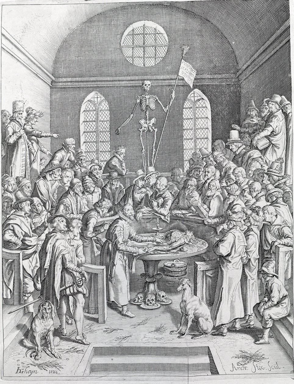 The dissection group of doctors and scientists reunited to follow a dissection in an amphitheatre by Unknown artist