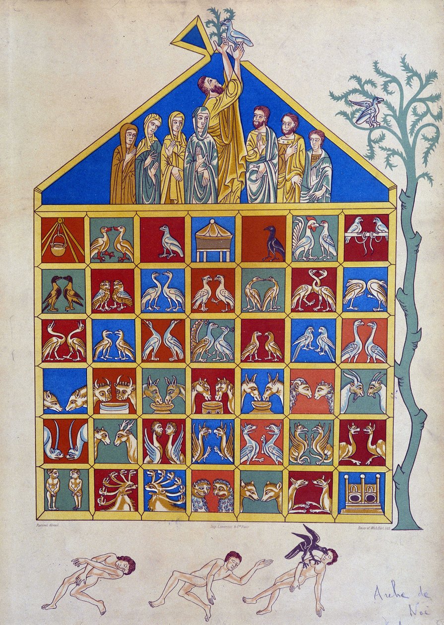 The dove with an olive branch joins the Ark of Noah - after miniature by Unknown artist