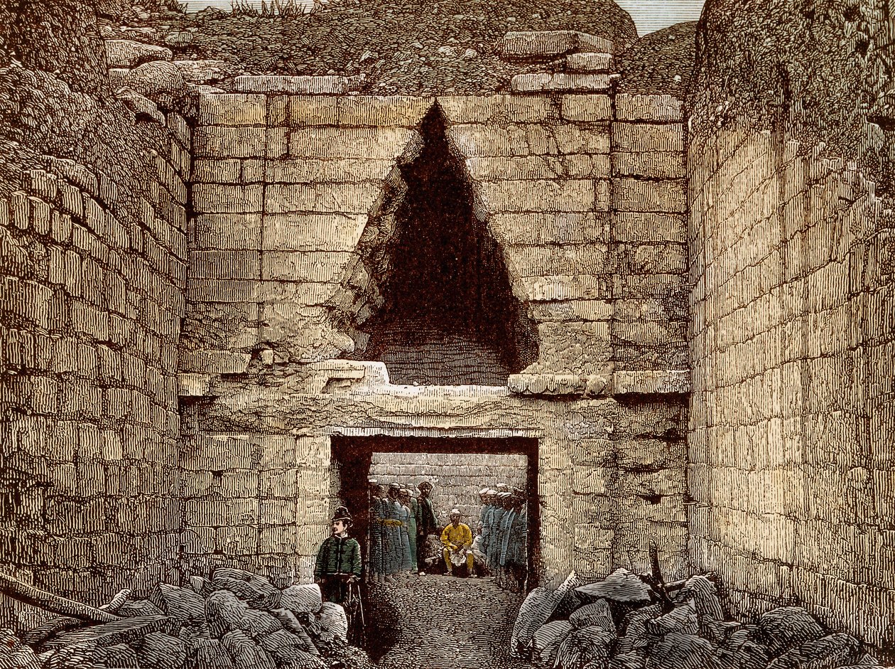 The excavations at Mycenae led by Heinrich Schliemann by Unknown artist