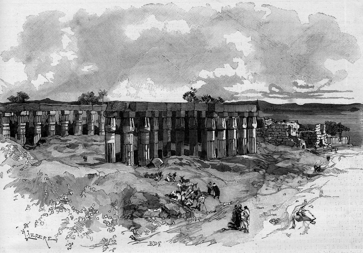 The excavations of Luxor in Egypt, led by Gaston Maspero, French egyptologist. Engraving in 