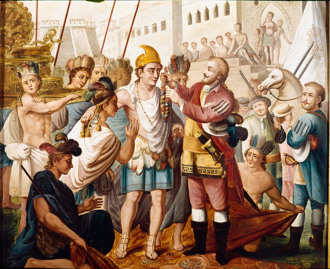 The Meeting Between Hernan Cortes and Montezuma by Unknown artist