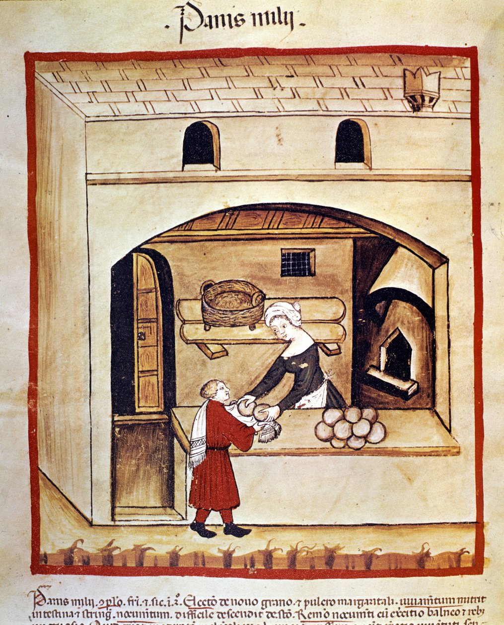 The preparation of bread with millet. Illumination from the milking of medicine and dietetics Tacuinum sanitatis by Unknown artist