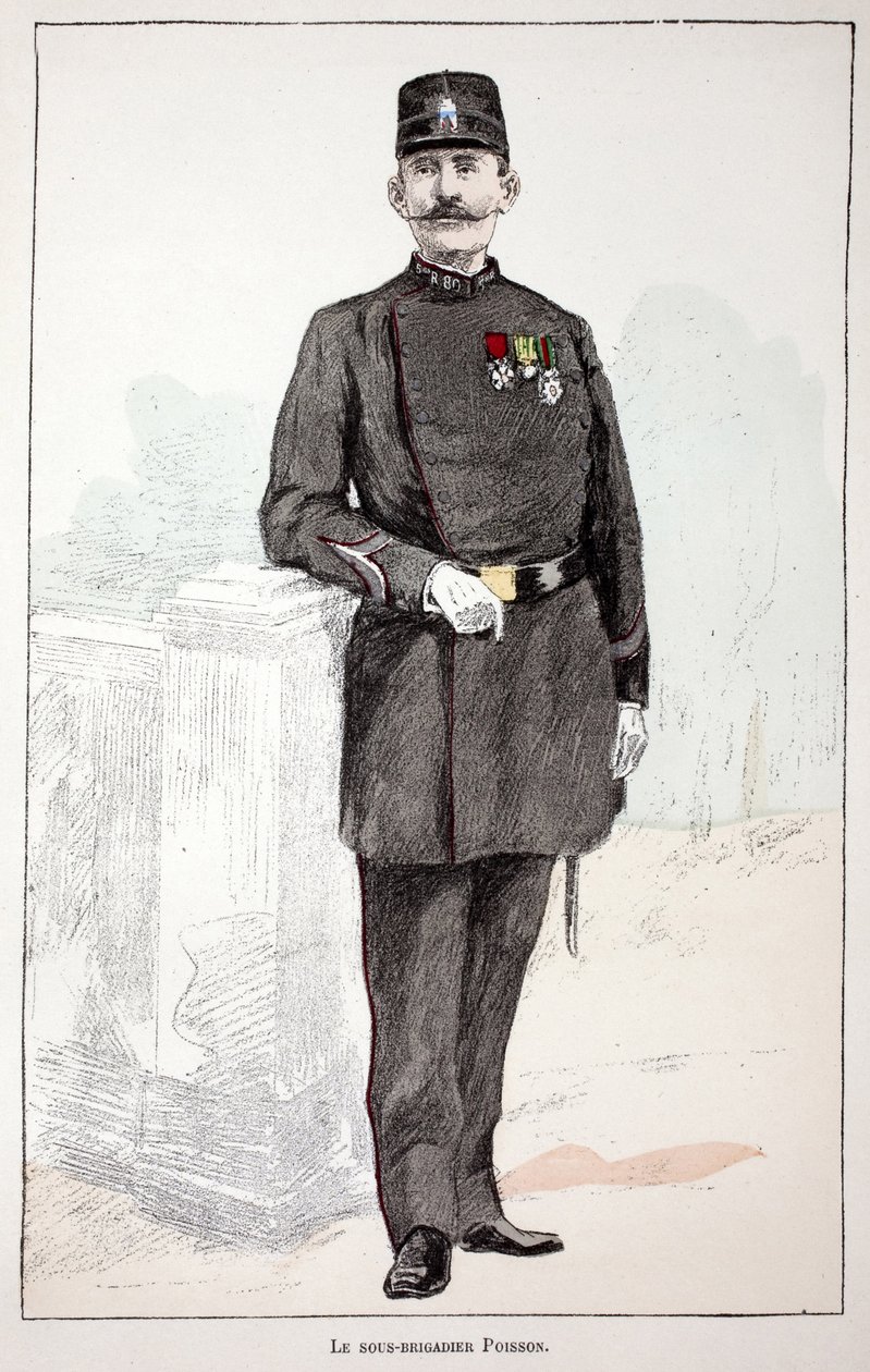 The sub-brigadier Poisson. Eau forte en couleurs, for illustration 