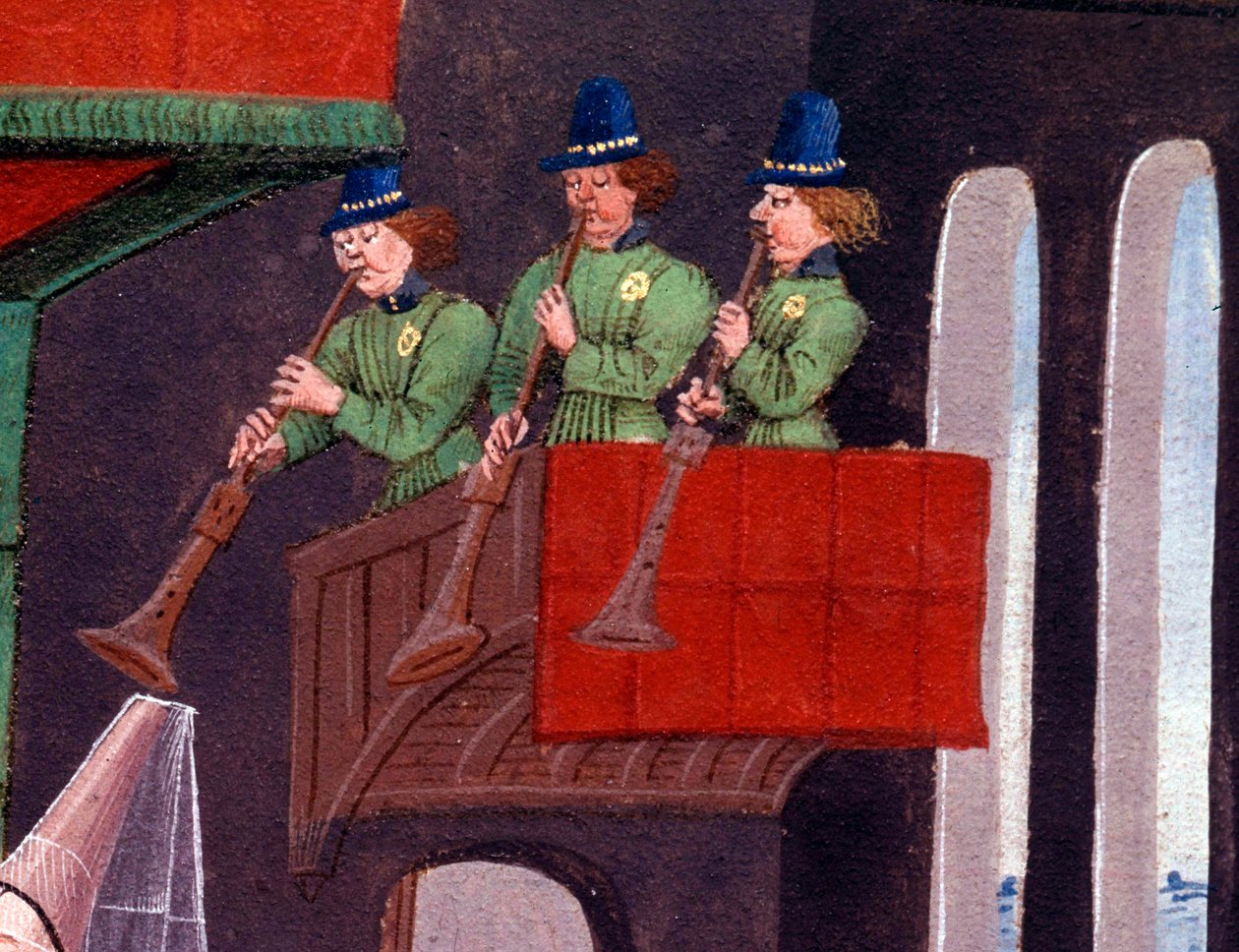 The wedding banquet of Clarisse, daughter of King Yvon of Gascony and Renaud (detail). Miniature from the manuscript 