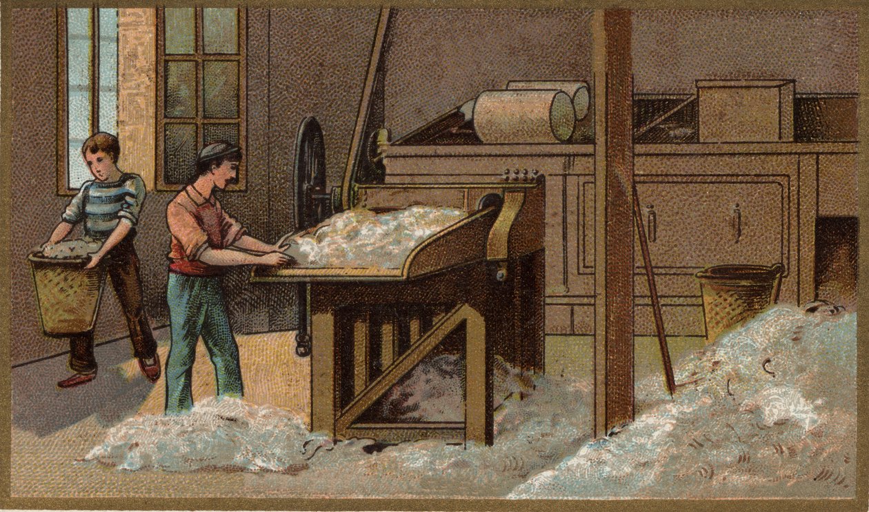 The wool industry: threshing. Chromolithography of the end of the 19th century by Unknown artist