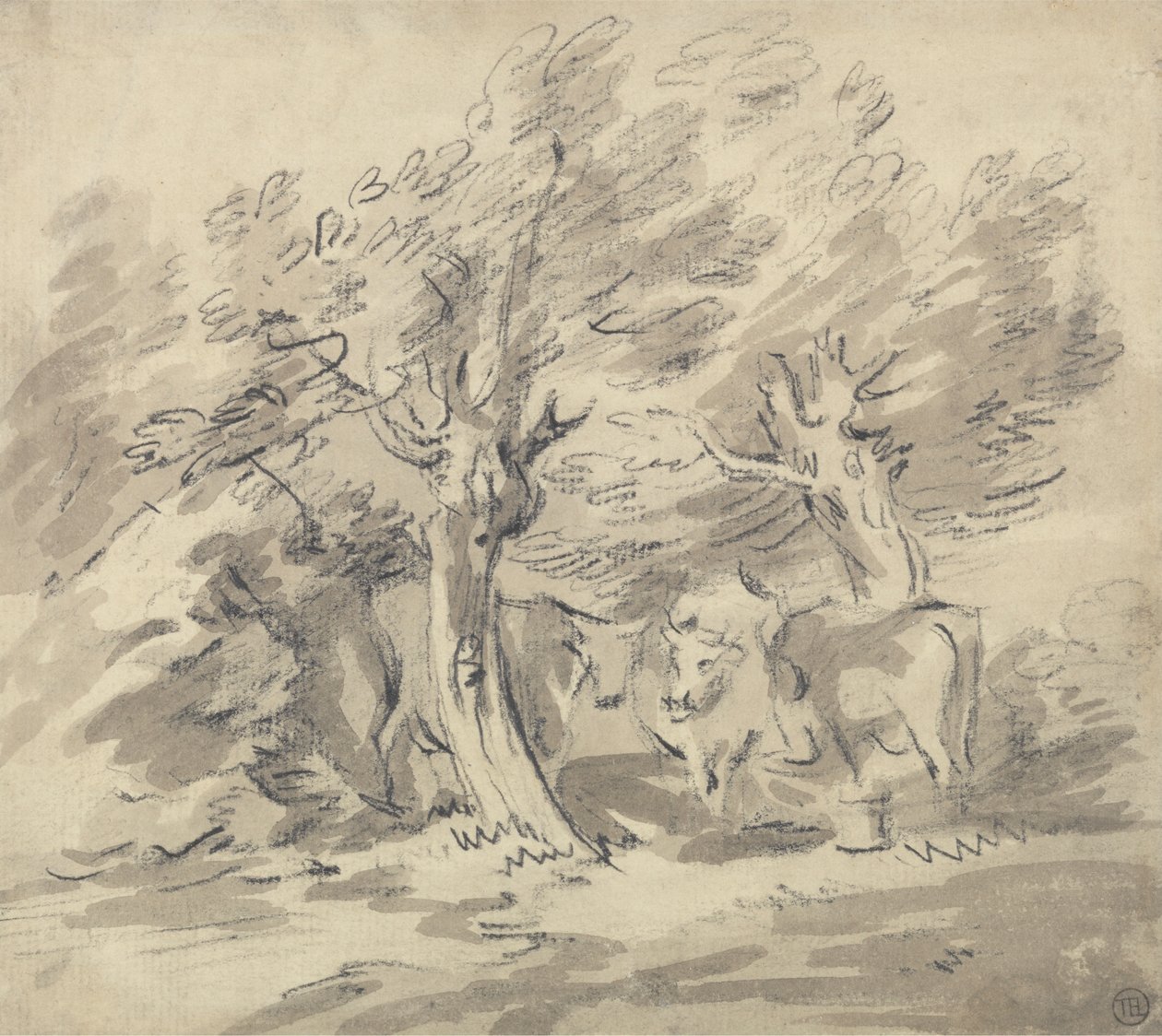 Three Cows Standing Under a Group of Trees by Unknown artist