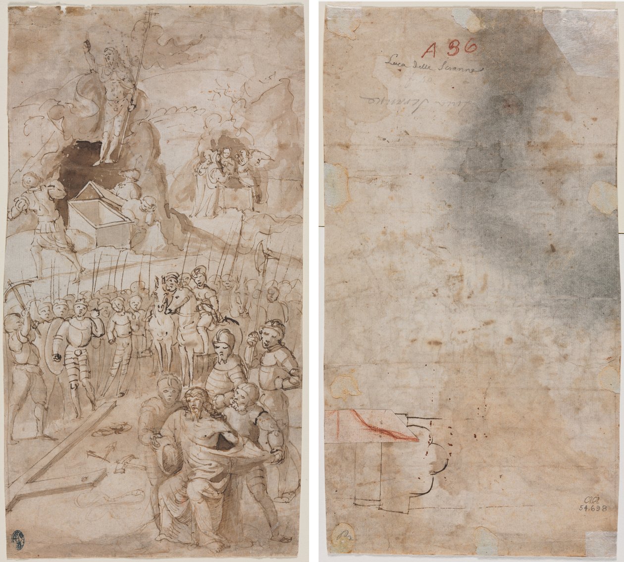 Three Scenes from the Passion of Christ (recto) Architectural Sketch (verso) by Unknown artist