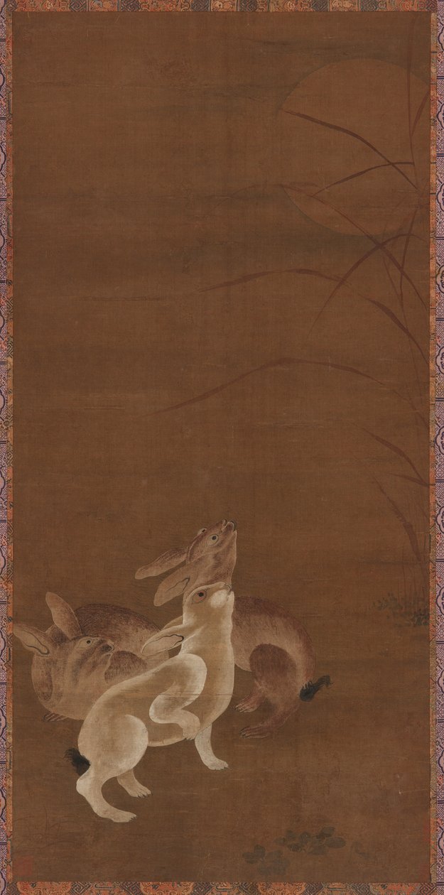 Three Hares Looking at the Moon by Unknown artist