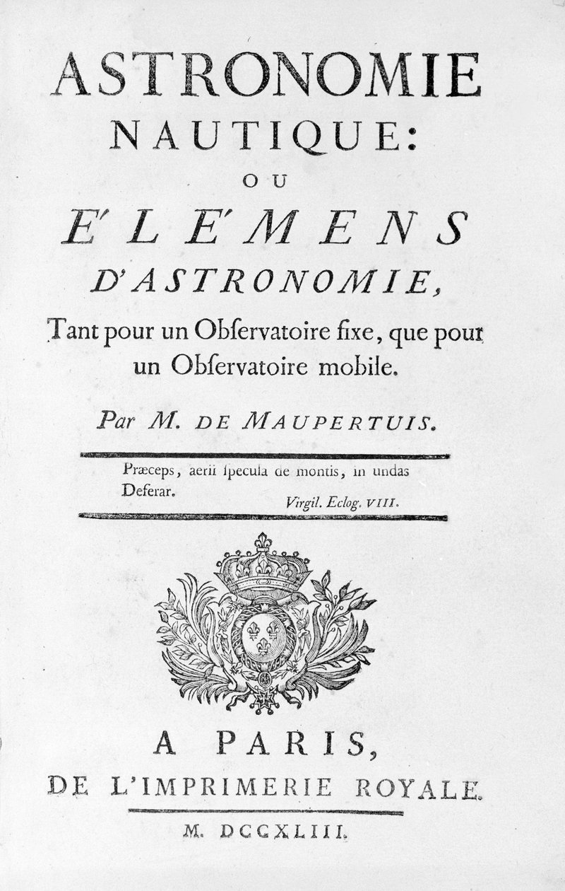 Title page of Nautical Astronomy: or Elements of Astronomy by M. de Maupertuis (Pierre-Louis Moreau de) (1698 - 1759). 1743 by Unknown artist