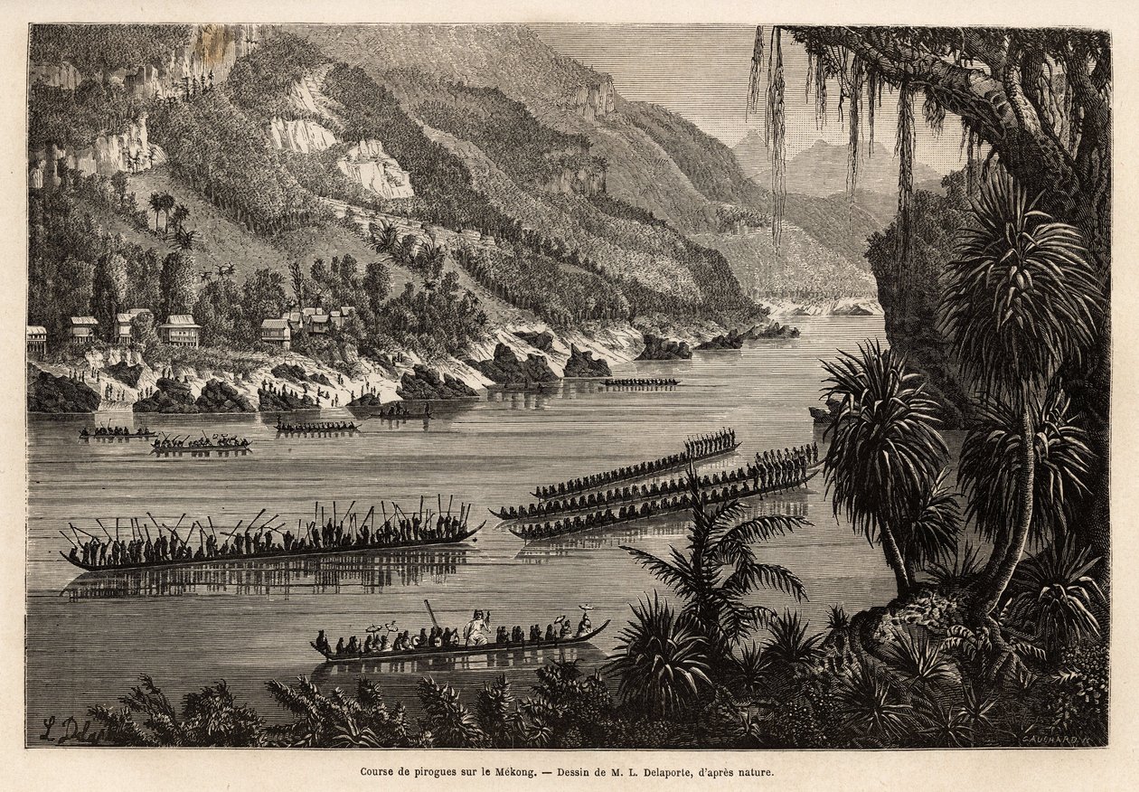Traditional canoe race on the Mekong River by Unknown artist