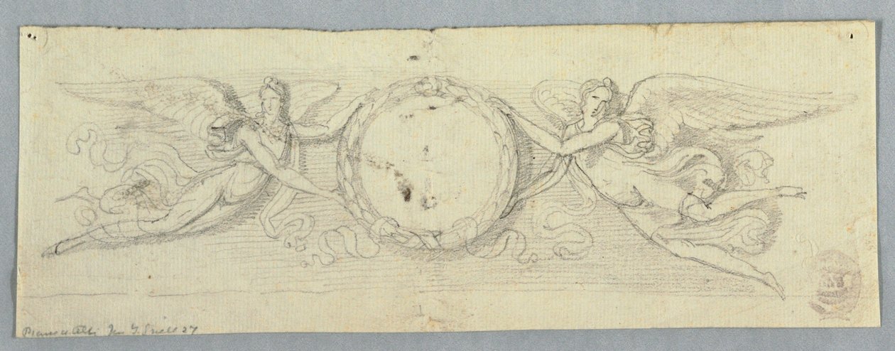 Two Winged Genii with Laurel Wreath by Unknown artist