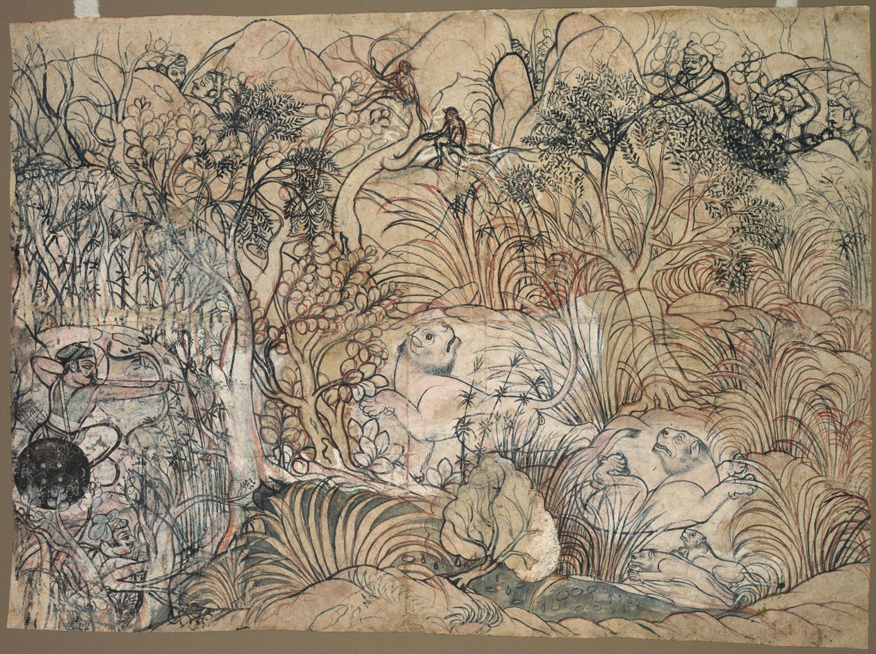 Umed Singh of Kota Hunting Lions by Unknown artist