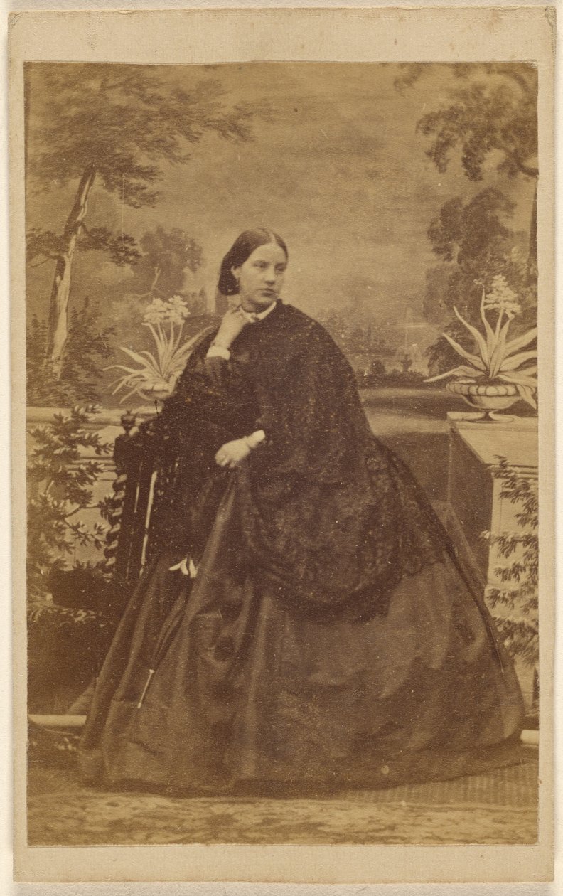 Unidentified woman seated, with hand to collar by Unknown artist