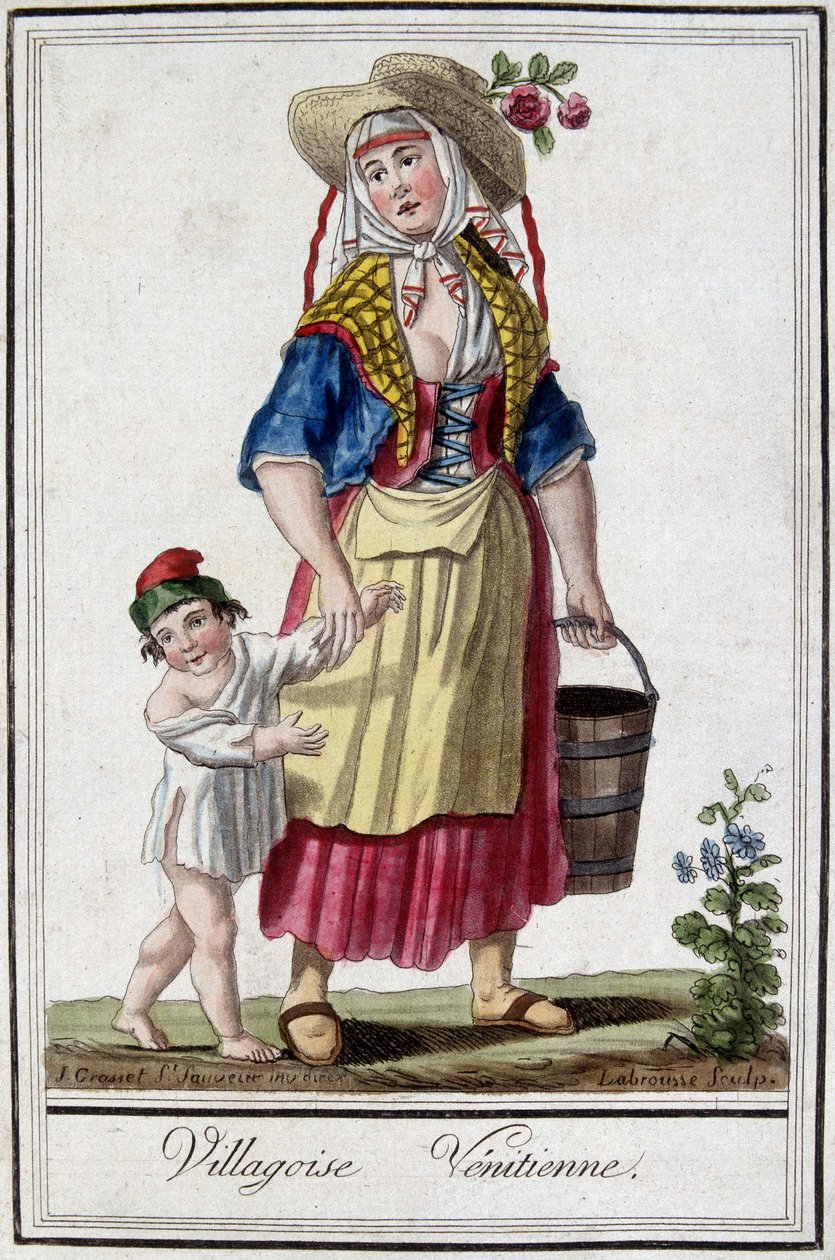 Venetian village with her son by Unknown artist