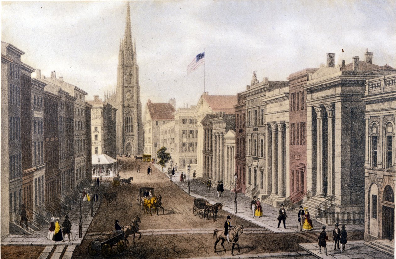 View of New York: Wall Street view of William Street. Lithograph